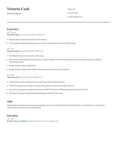 Domestic Engineer Resume