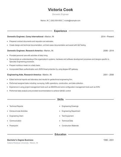 Domestic Engineer Resume