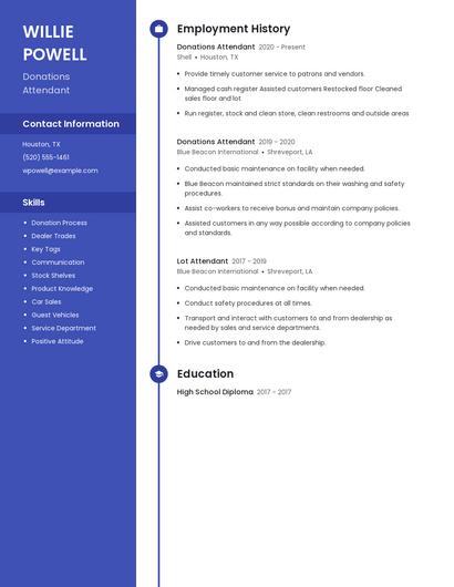 Donations Attendant Resume