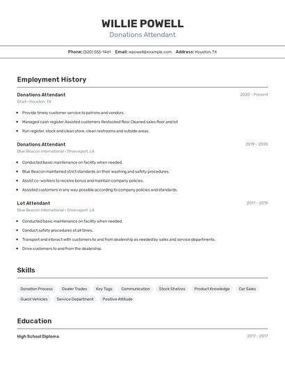 Donations Attendant Resume