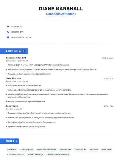Donations Attendant Resume