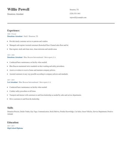 Donations Attendant Resume