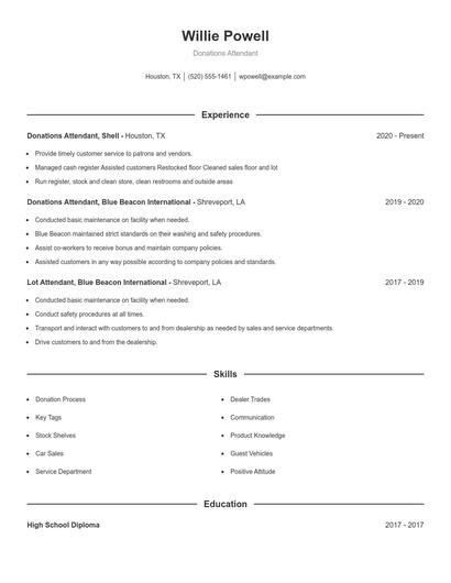 Donations Attendant Resume