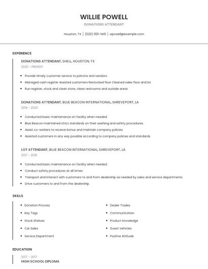 Donations Attendant Resume