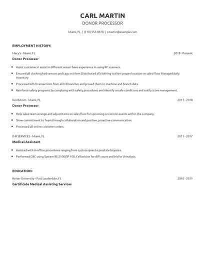 Donor Processor Resume
