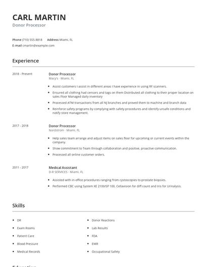 Donor Processor Resume