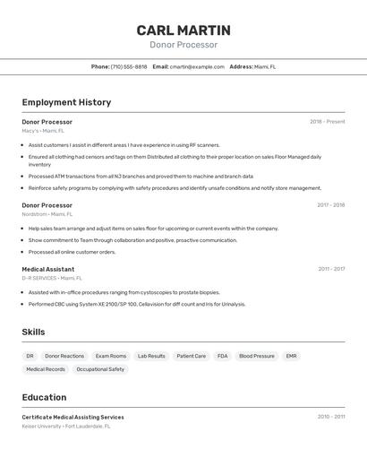 Donor Processor Resume