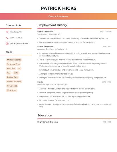 Donor Processor Resume