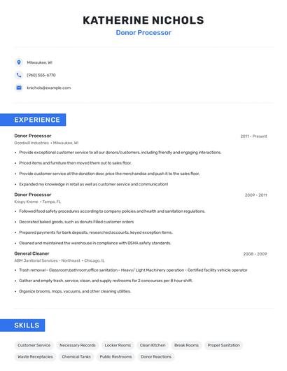 Donor Processor Resume