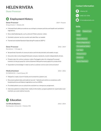 Donor Processor Resume