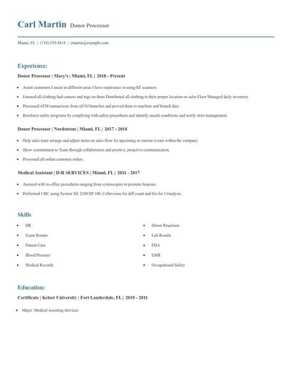Donor Processor Resume