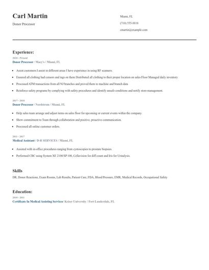 Donor Processor Resume