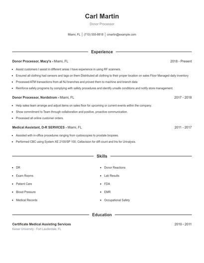 Donor Processor Resume
