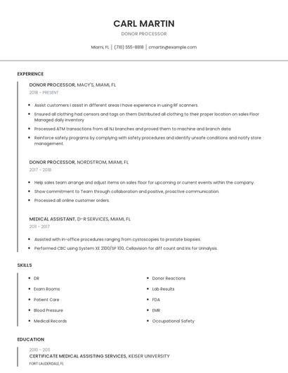 Donor Processor Resume