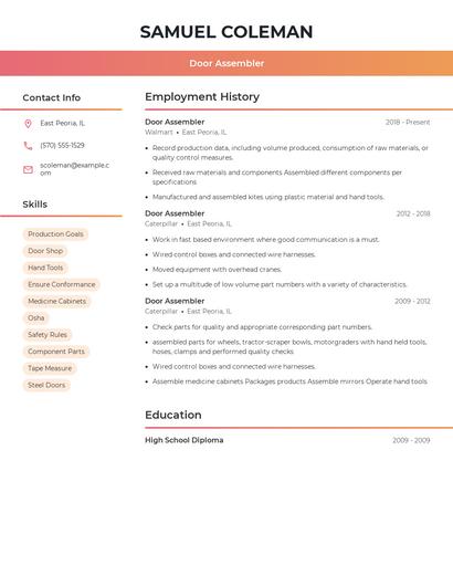 Door Assembler Resume