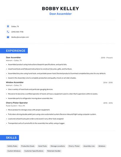 Door Assembler Resume