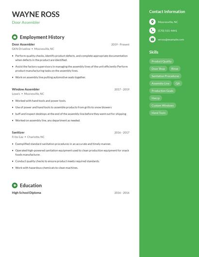 Door Assembler Resume