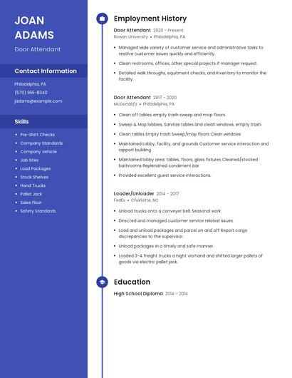 Door Attendant Resume