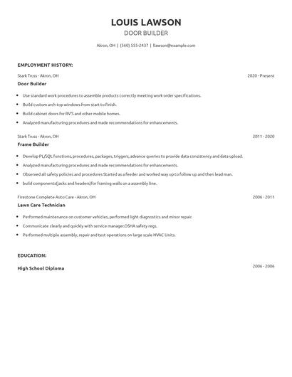 Door Builder Resume
