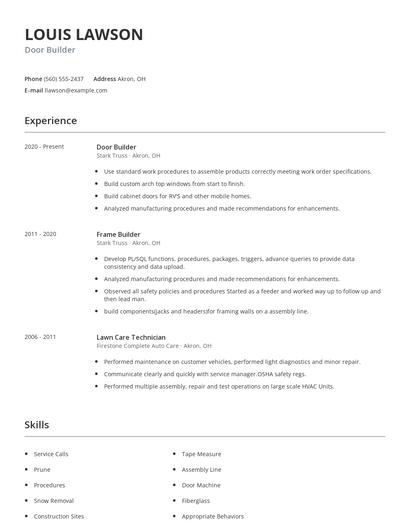 Door Builder Resume