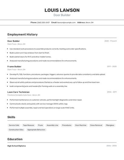 Door Builder Resume