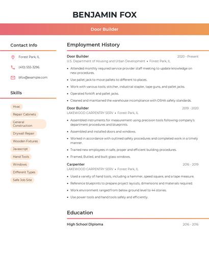 Door Builder Resume