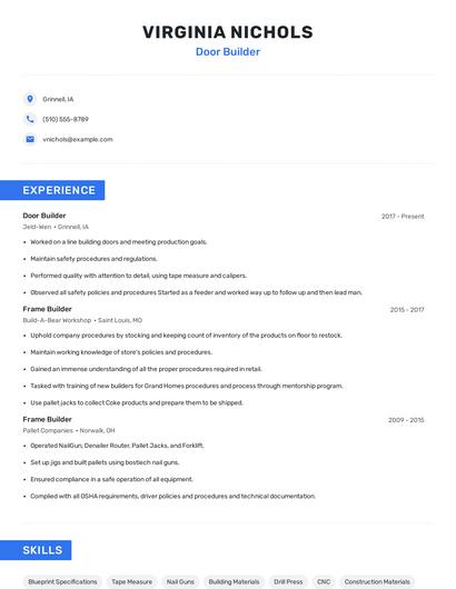 Door Builder Resume
