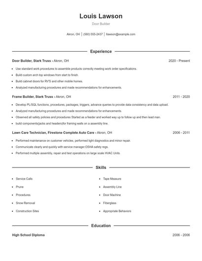Door Builder Resume