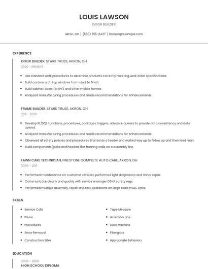 Door Builder Resume