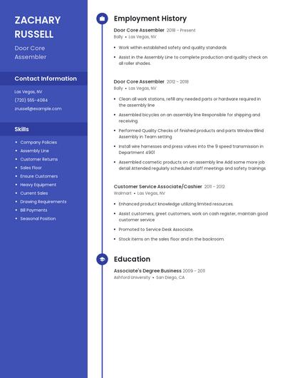 Door Core Assembler Resume