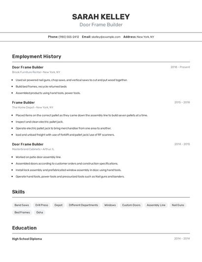 Door Frame Builder Resume