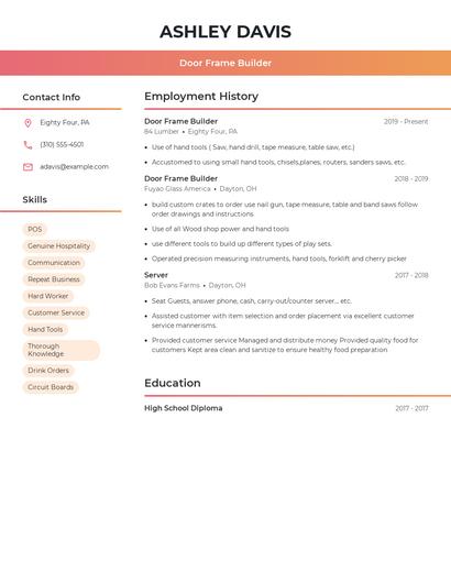 Door Frame Builder Resume