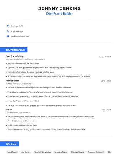 Door Frame Builder Resume