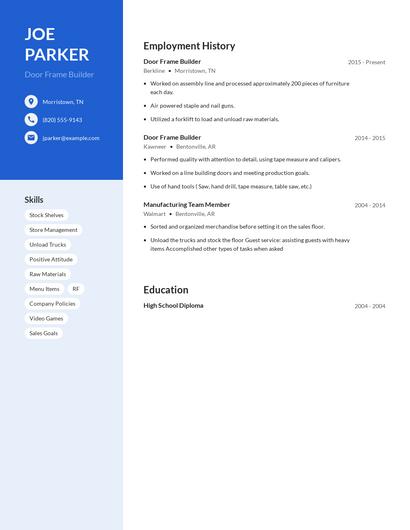Door Frame Builder Resume