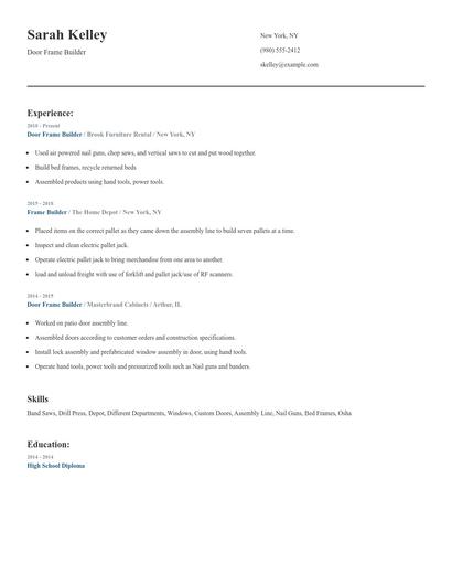 Door Frame Builder Resume