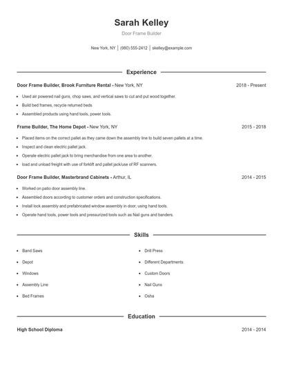 Door Frame Builder Resume