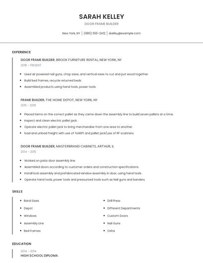 Door Frame Builder Resume