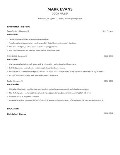 Door Puller Resume