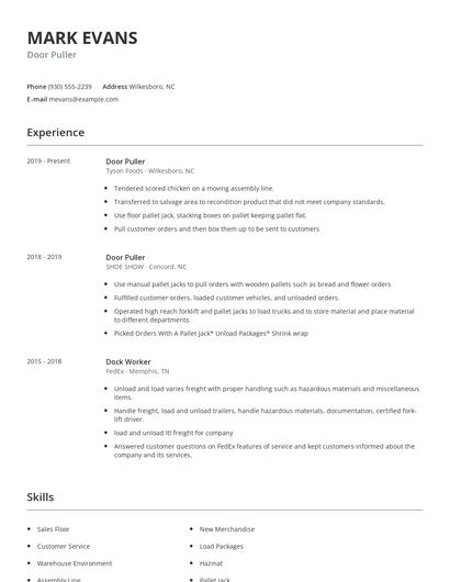 Door Puller Resume