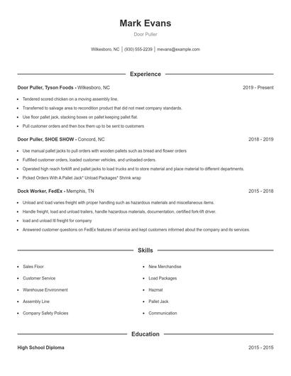 Door Puller Resume