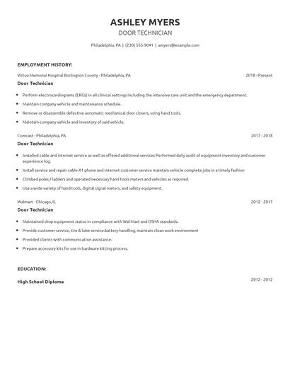 Door Technician Resume