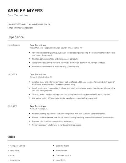 Door Technician Resume