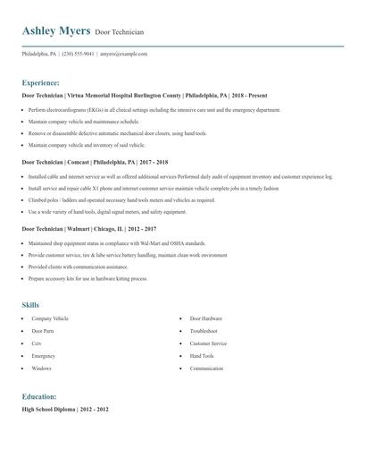 Door Technician Resume