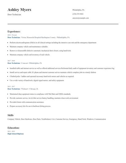 Door Technician Resume