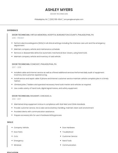 Door Technician Resume