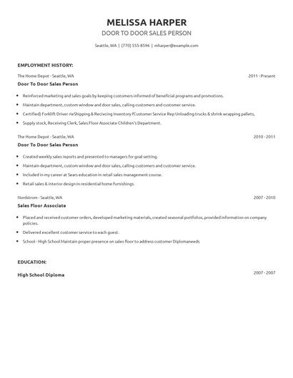 Door To Door Sales Person Resume
