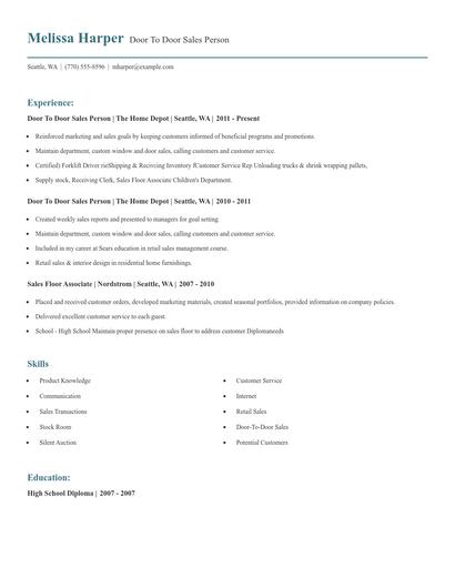 Door To Door Sales Person Resume