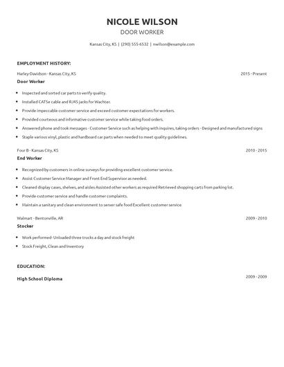 Door Worker Resume