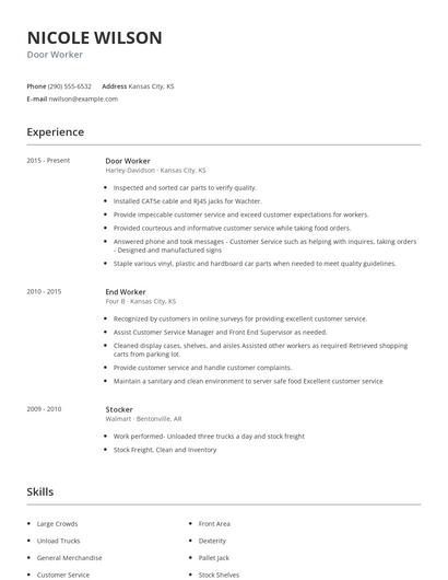 Door Worker Resume