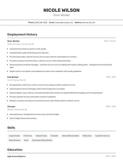 Door Worker Resume